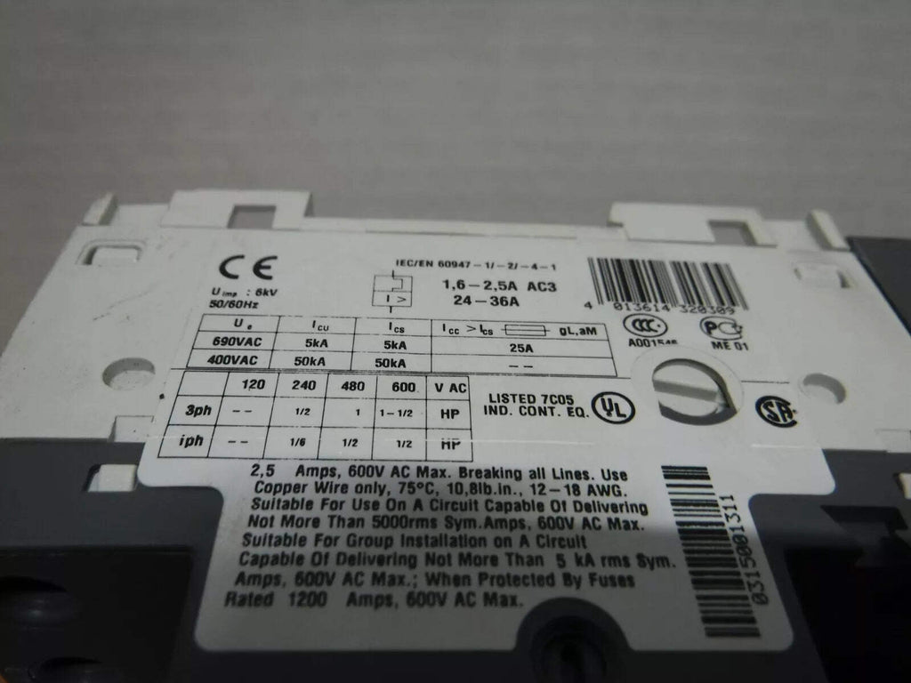 MS116 - 2.5C84RC - ABB MS116 - 2.5C84RC, 120V COIL, ASEA BROWN BOVERI, MOTOR STARTER - Surplus Alley