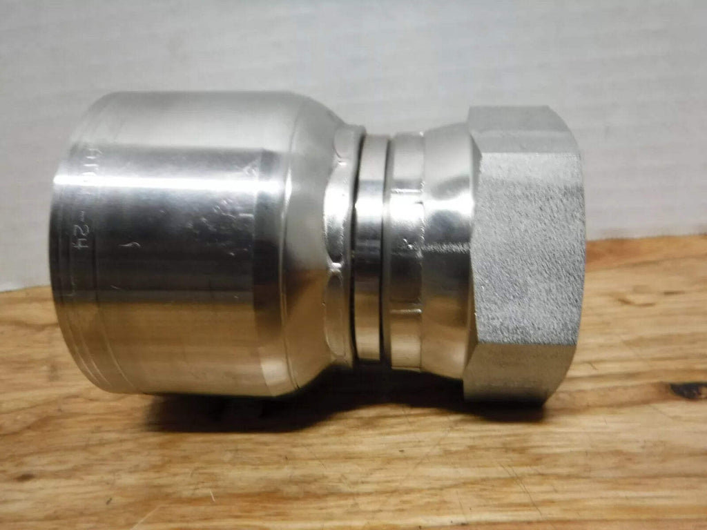 24 - AEROQUIP - 24 STAINLESS CRIMP FITTING, FEM. JIC SWIVEL STRAIGHT, 1 - 1/2 - Surplus Alley