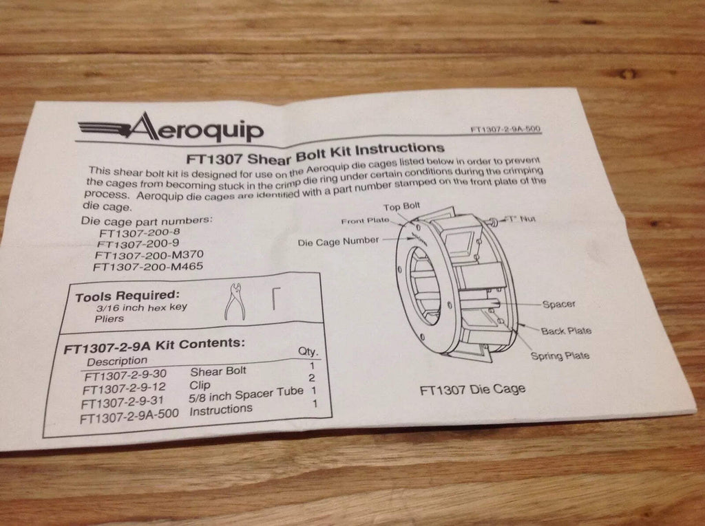 FT 1307 2 9A - AEROQUIP FT1307 - 2 - 9A SHEAR BOLT KIT - Surplus Alley
