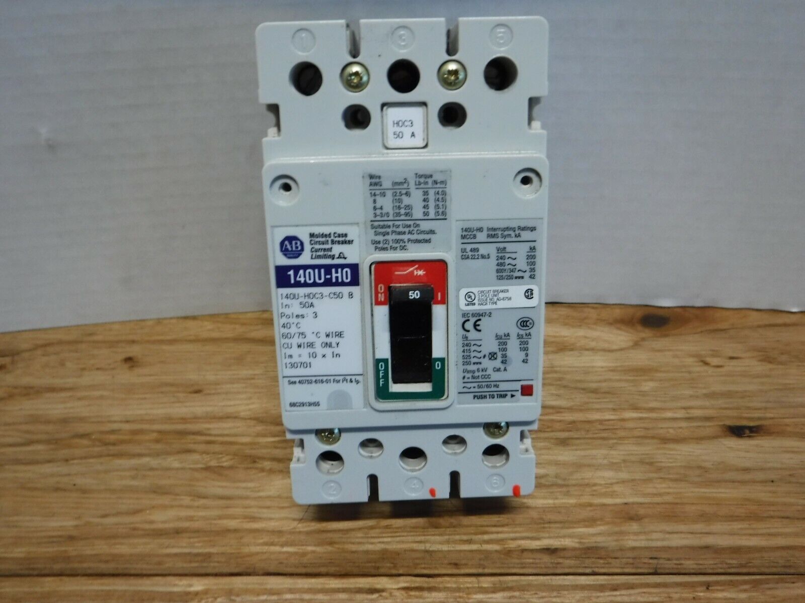 140U - H0C3 - C50 - Allen Bradley 140U - H0C3 - C50 Ser B, Breaker 50 AMP - Surplus Alley