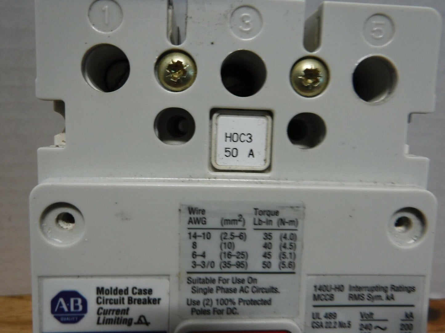 140U - H0C3 - C50 - Allen Bradley 140U - H0C3 - C50 Ser B, Breaker 50 AMP - Surplus Alley