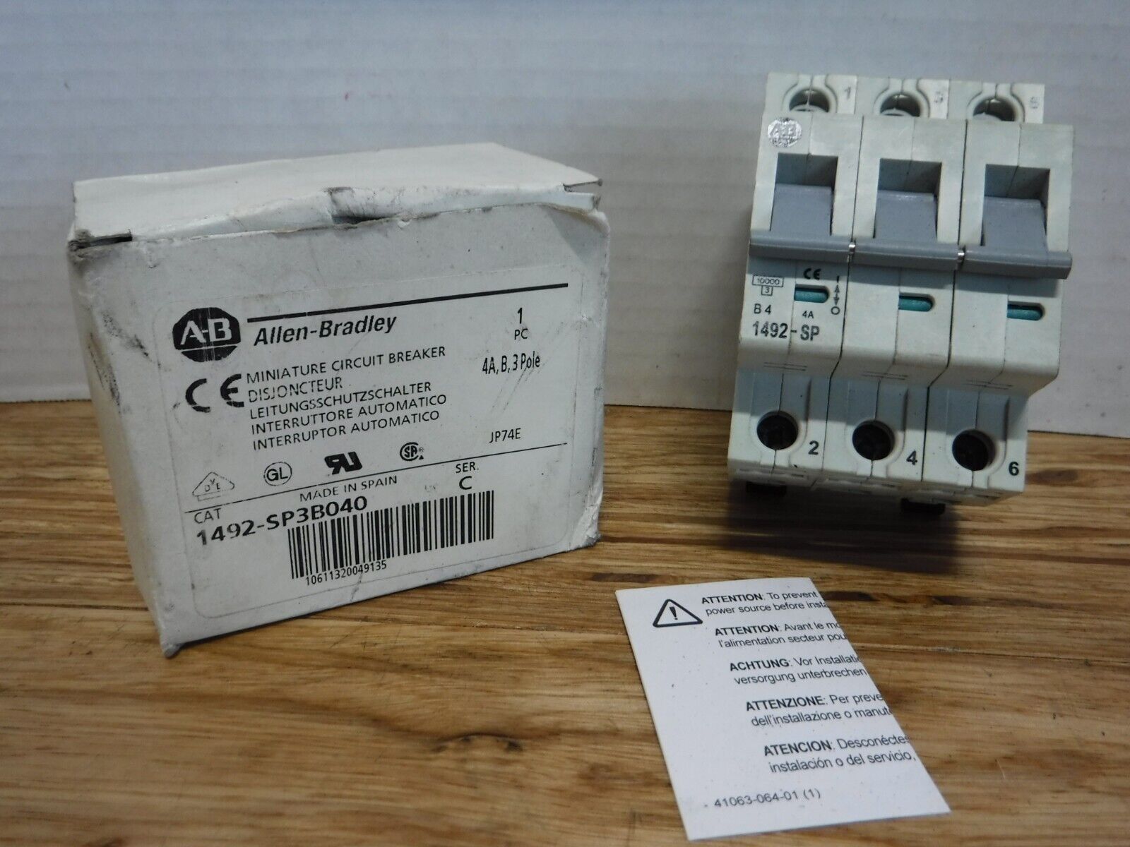 1492 - SP3B040 - ALLEN - BRADLEY 1492 - SP3B040 SER.C MINIATURE CIRCUIT BREAKER 3 POLE 4 AMP - Surplus Alley