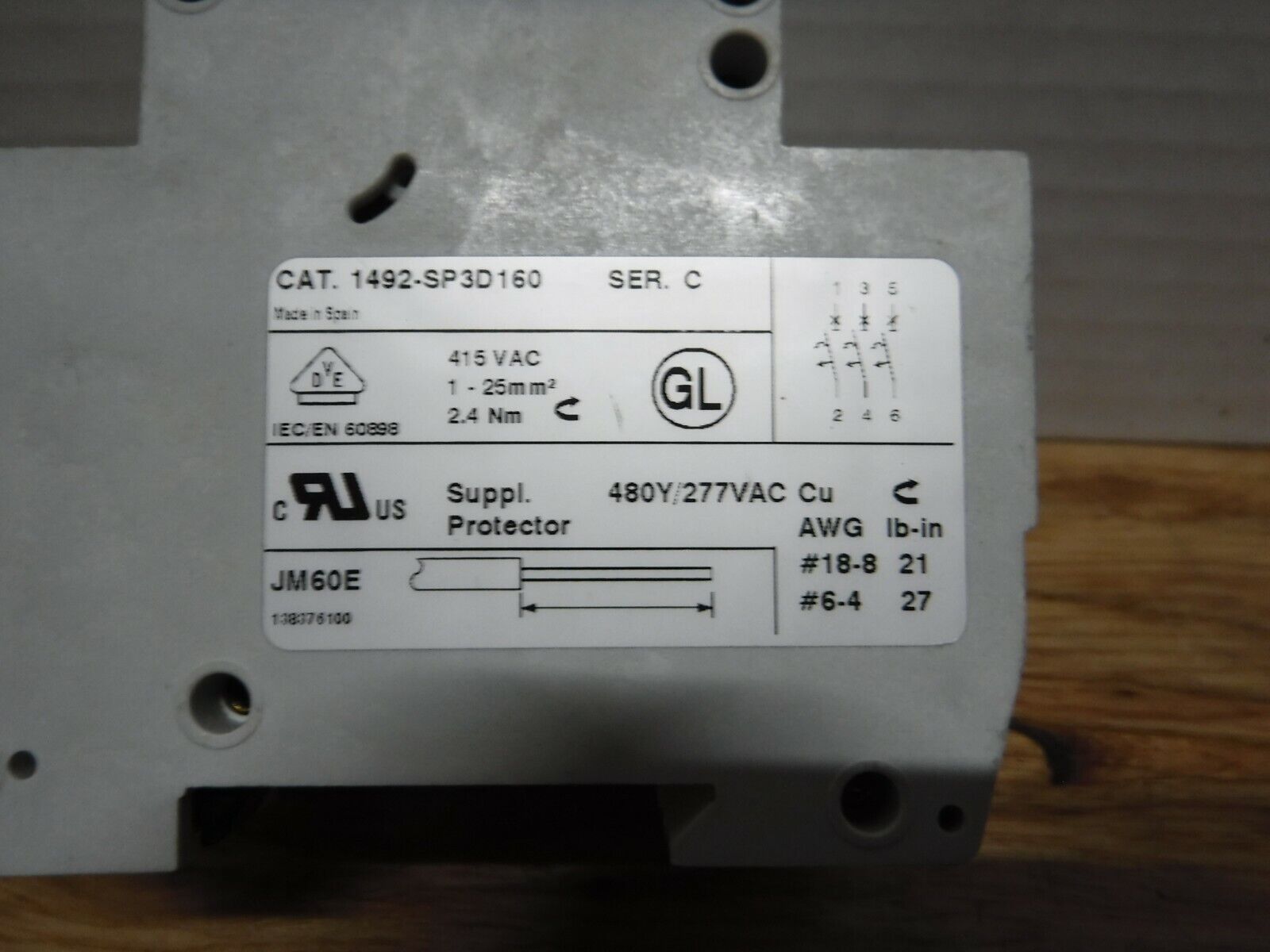 1492 - SP3D160 - Allen - Bradley 1492 - SP3D160, 16 AMP Circuit Breaker Ser. C 3P 415VAC - Surplus Alley