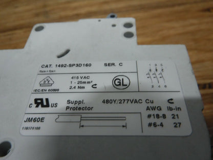 1492 - SP3D160 - Allen - Bradley 1492 - SP3D160, 16 AMP Circuit Breaker Ser. C 3P 415VAC - Surplus Alley