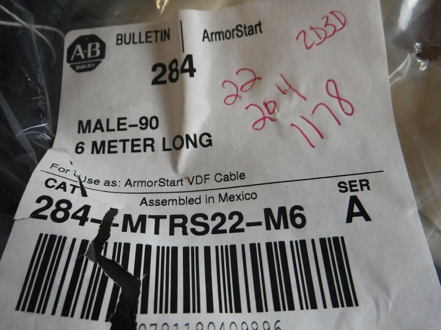 284 - MTRS22 - M6 - Allen Bradley 284 - MTRS22 - M6 Armorstart VDF Cable Ser A Male - 90 6.0 m - Surplus Alley