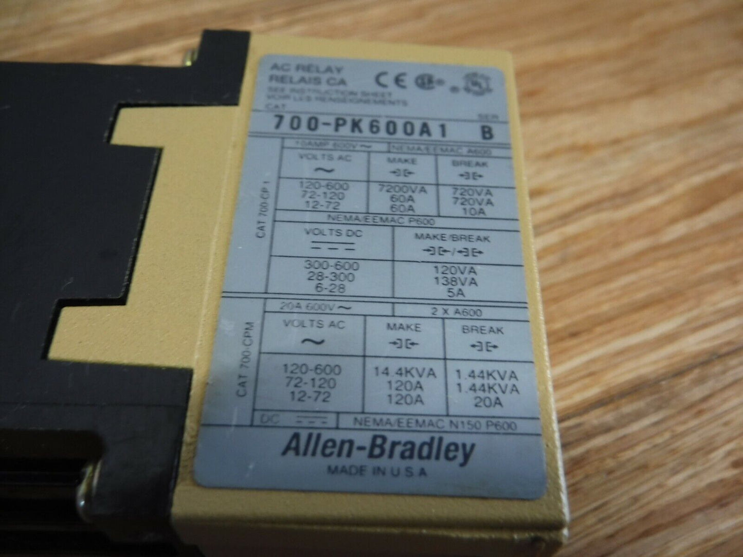 700 - PK600A1 - Allen Bradley 700 - PK600A1 Control Relay 115 - 120v - ac - Surplus Alley