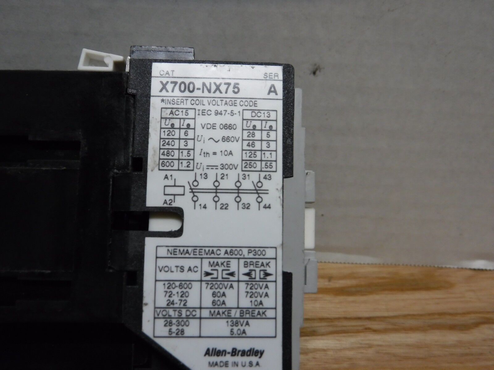 X700 - NX75 - ALLEN BRADLEY X700 - NX75,SER A RELAY 700DC - F 24V COIL NEW - Surplus Alley