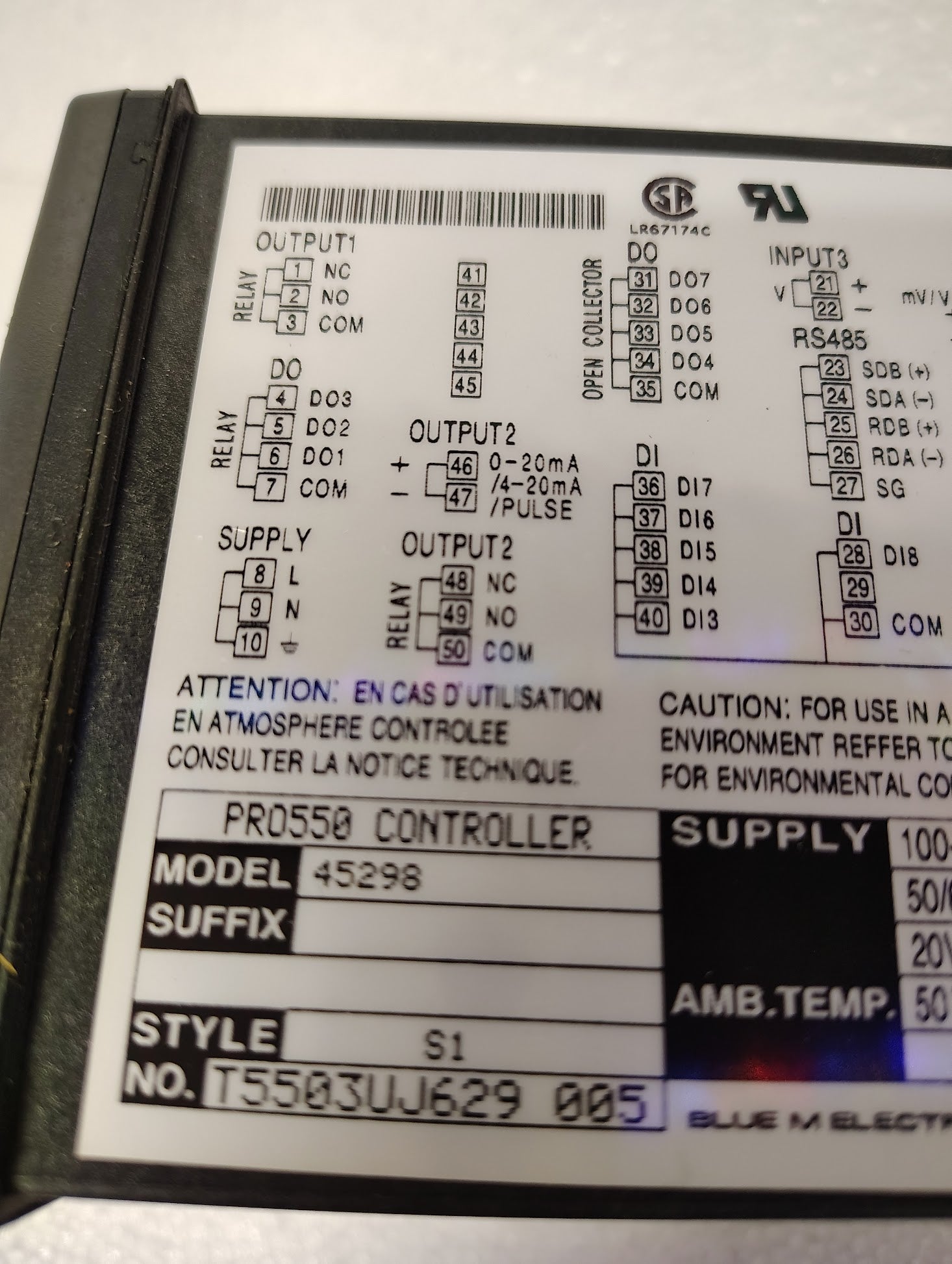 45298 - Blue M Electric 45298 PRO550 Style S1 Temperature Process Controller - Surplus Alley