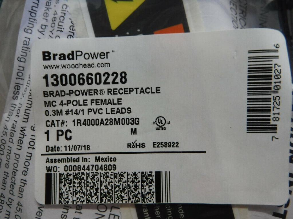 1R4000A28M003G - BRAD POWER 1R4000A28M003G, RECEPTACLE MC, FEMALE, 4 - POLE, 14 GAUGE - Surplus Alley
