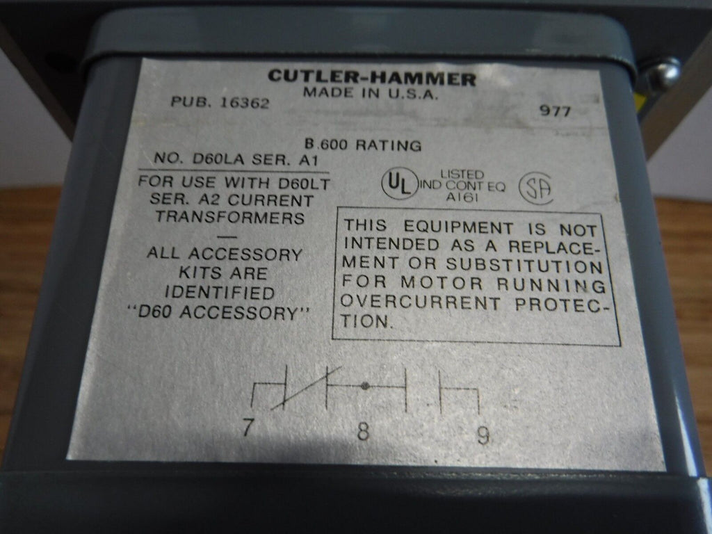 D60LA0 - Cutler - Hammer Current Relay, D60LA0, 10 - 90A, 600V - Surplus Alley