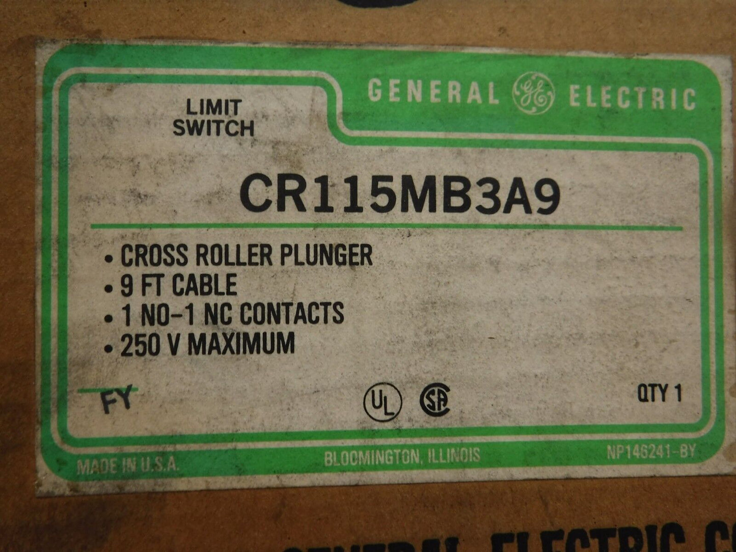 CR115MB3A9 - General Electric CR115MB3A9 Cross Roller Plunger limit switch 9ft cable - Surplus Alley