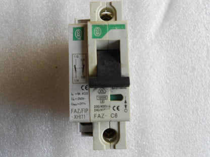 FAZ - C6 - Klockner Moeller FAZ - C6 6 Amp 240/415V Circuit Breaker w/FAZ/FIP - XHI11 Aux. - Surplus Alley