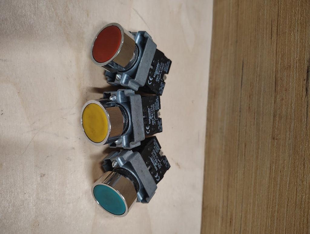 ZB2 - BE101C - LOT OF 3 Schneider Push Button And Contact Block ZB2 - BE101C - Surplus Alley
