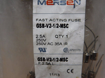 GSB - V2 - 1/2 - MSC - Mersen Fast Acting Miniature Glass Fuse 250V 2.5A 10PK GSB - V2 - 1/2 - MSC - Surplus Alley