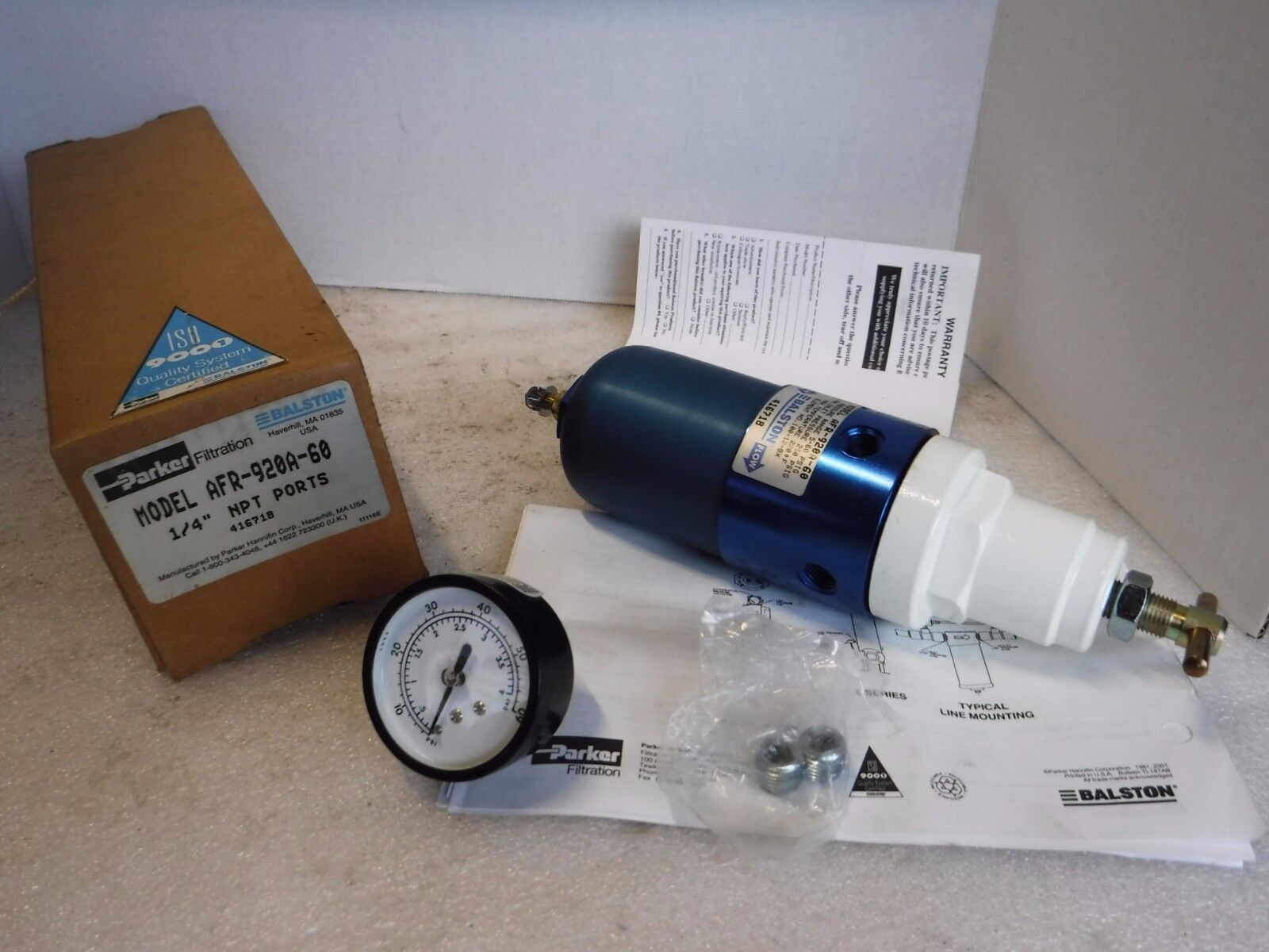 AFR - 920A - 60 - Parker Balston AFR - 920A - 60 Filter - Regulator 5 - 60PSI 1/4" NPT - Surplus Alley