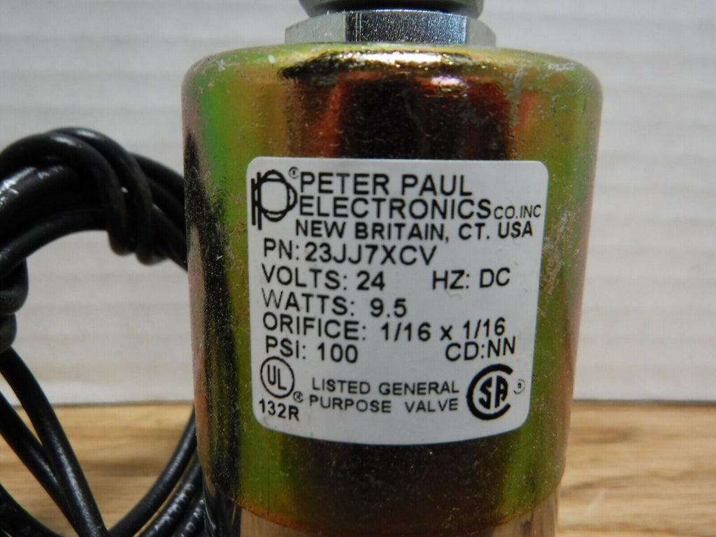 23JJ7XCV - Peter Paul 23JJ7XCV Solenoid Valve 24VDC, 100PSI 1/16" x 1/16" Orifice - Surplus Alley