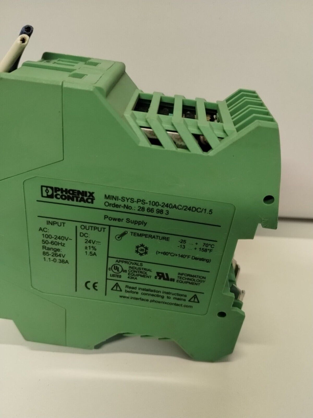 MINI - SYS - PS - 100 - 240AC/24DC/1.5 - Phoenix Contact MINI - SYS - PS - 100 - 240AC/24DC/1.5 Power Supply 24 VDC 1.5 A - Surplus Alley