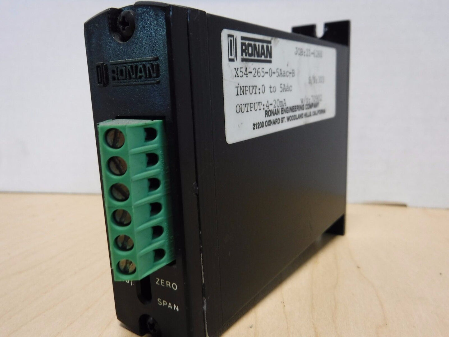 X54 - 265 - 0 - 5Aac - B - Ronan X54 - 265 - 0 - 5Aac POWER SUPPLY, IN: 0 to 5ac, OUT: 4 - 20mA - Surplus Alley