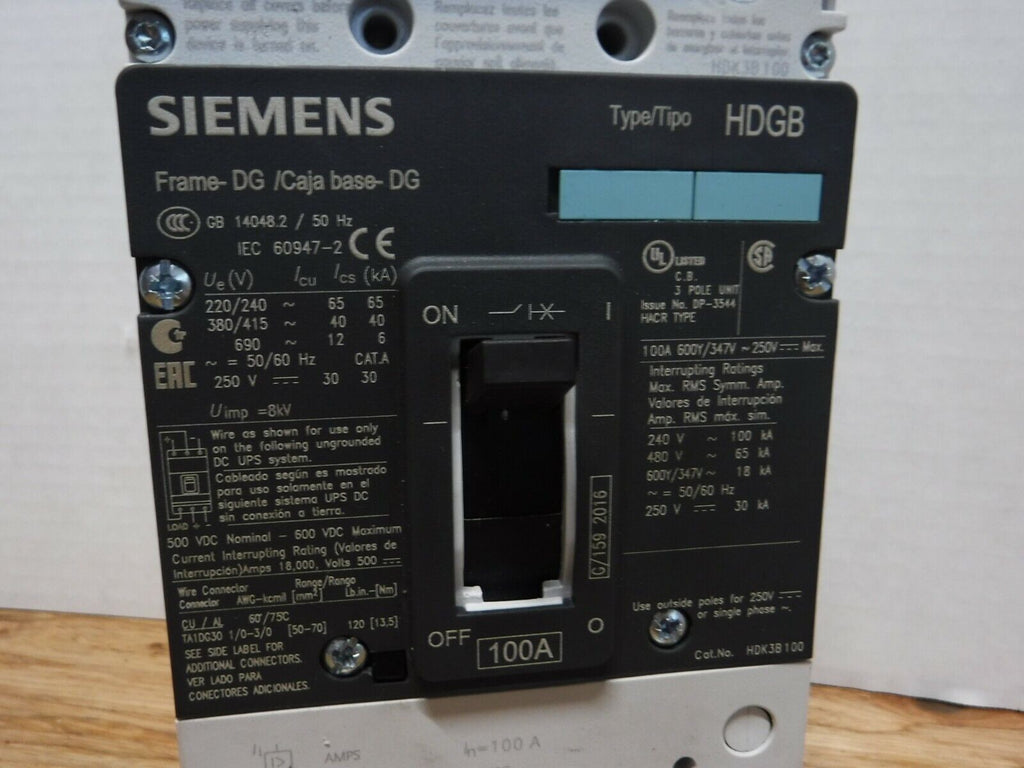 HDK3B100 - SIEMENS HDK3B100, HDGB, 100A, 600V, 3 POLE CIRCUIT BREAKER - Surplus Alley