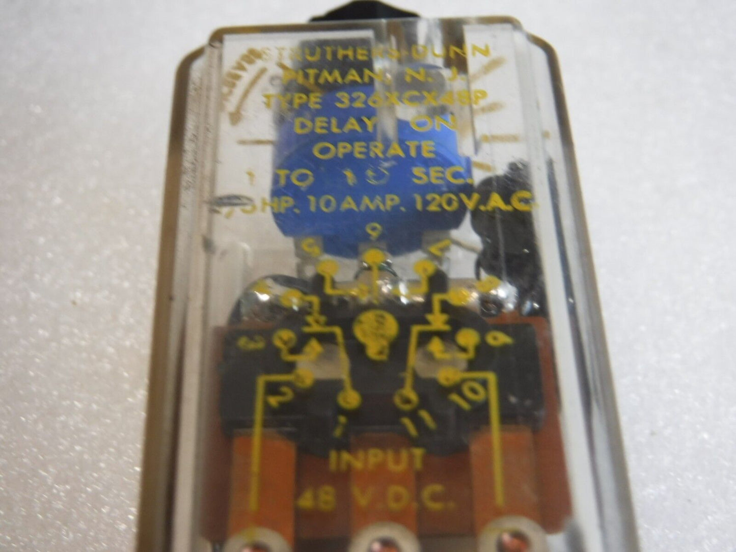 326XCX48P - Struthers - Dunn 326XCX48P TIMING Relay 48VDC IN 1 - 10SEC 1/6HP 10AMP 120VAC - Surplus Alley