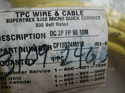 CF13D24M010 - TPC CF13D24M010, Micro Quick Connect Cable, DC 3P Female, 90 DEG. 300V, 10M - Surplus Alley