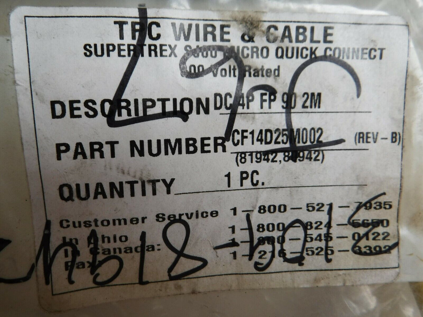 CF14D25M002 - TPC Cf14D25M002 Micro 4 - Pin 90 DEG. FEMALE Quick - Connect Cordset 2M - Surplus Alley