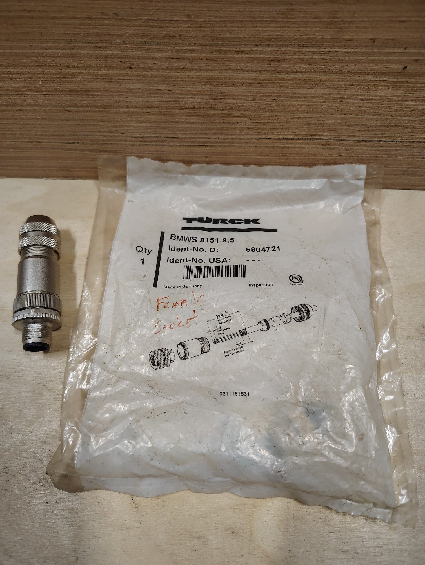 BMWS8151 - 8,5 - TURCK BMWS8151 - 8,5 Field Wire 5 - Pin Female W/ BONUS Male 5 - Pin - Surplus Alley